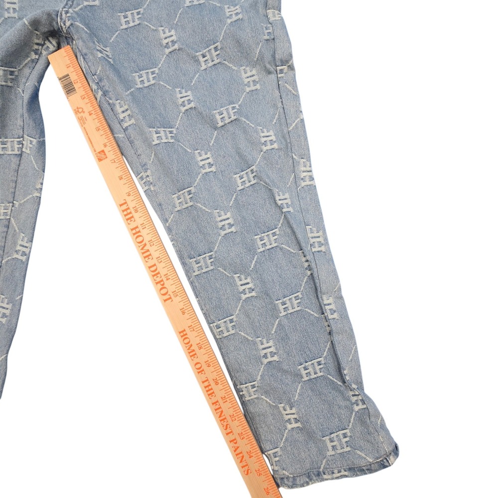 Homme Femme Monogram Denim Jeans Light Wash Blue HF Logo Streetwear Mens‎ 36 - Picture 3 of 7